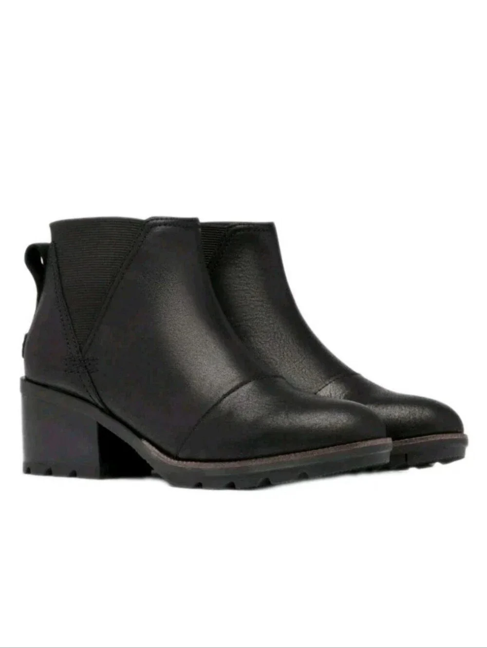 SOREL Women's Cate Chelsea Lug Ankle Boot Black Leather Womens 7 Waterproof New